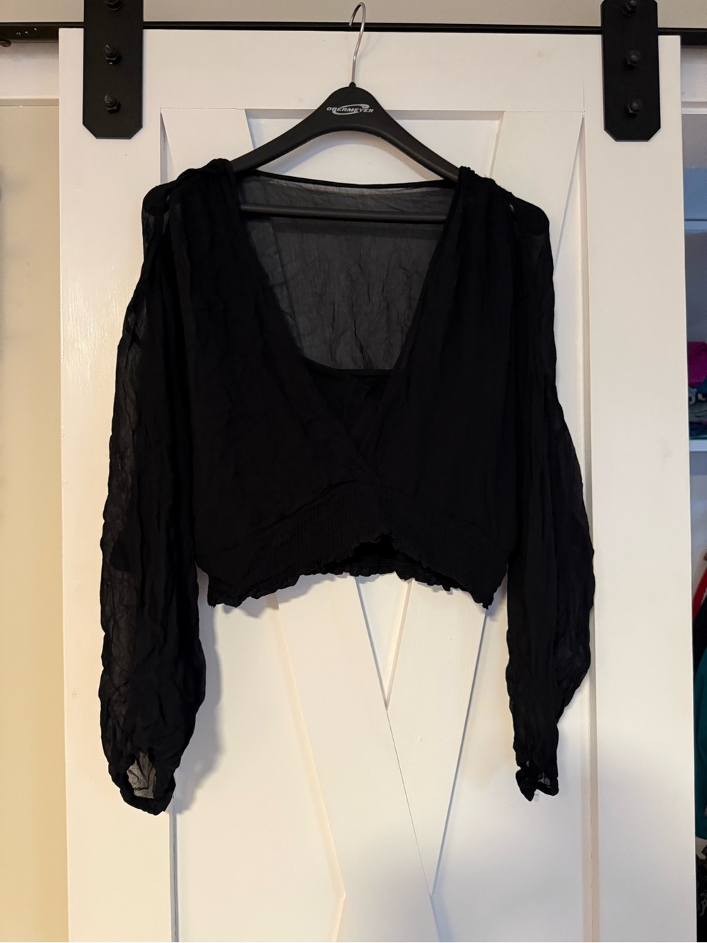 Anthropologie Black Sheer Cropped V-Neck Blouse